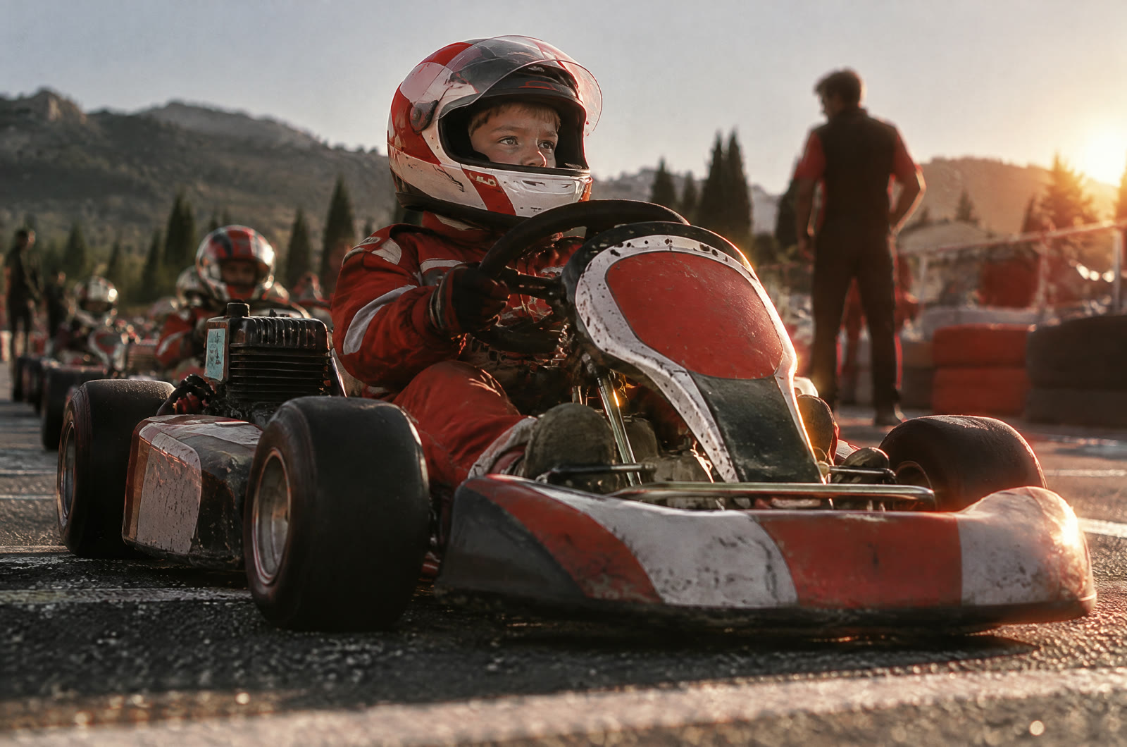 An eight-year-old in a kart on the grid at Brignoles